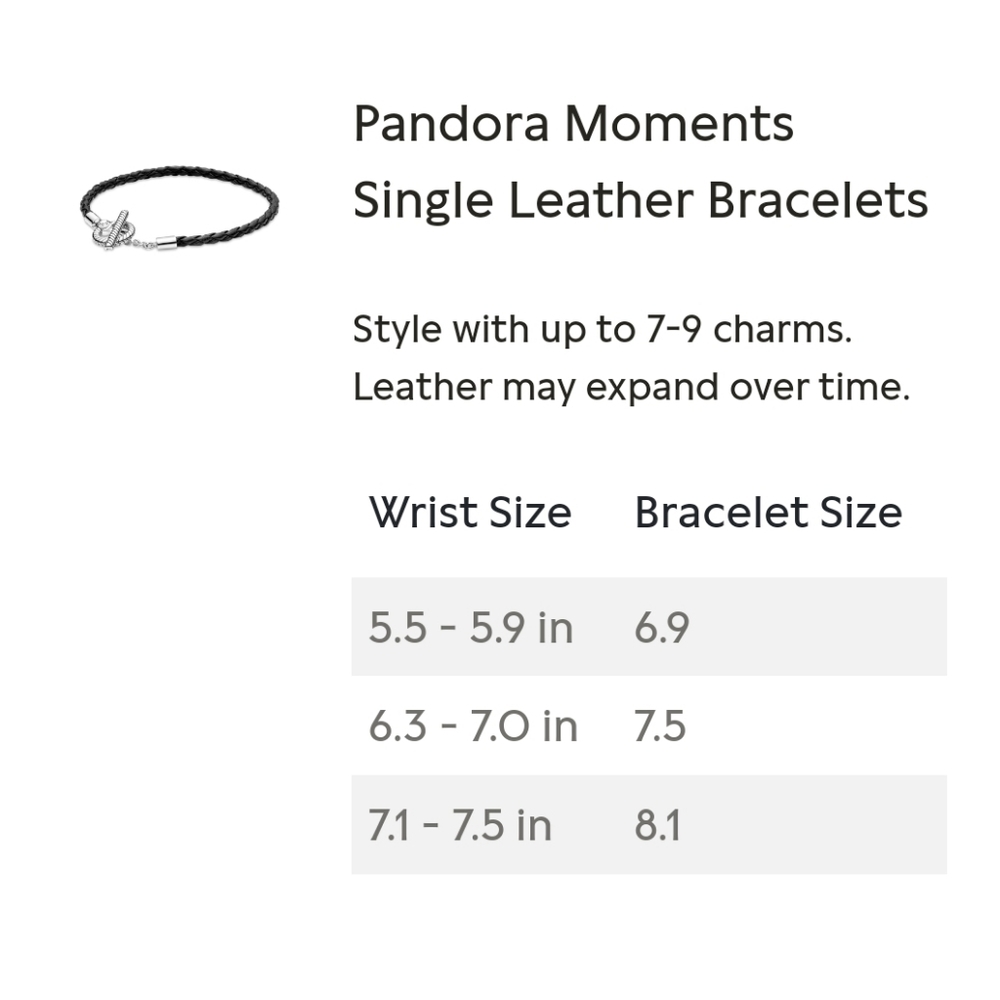 Pandora Single Black Braided Leather Bracelet  6.9" - Picture 4 of 4